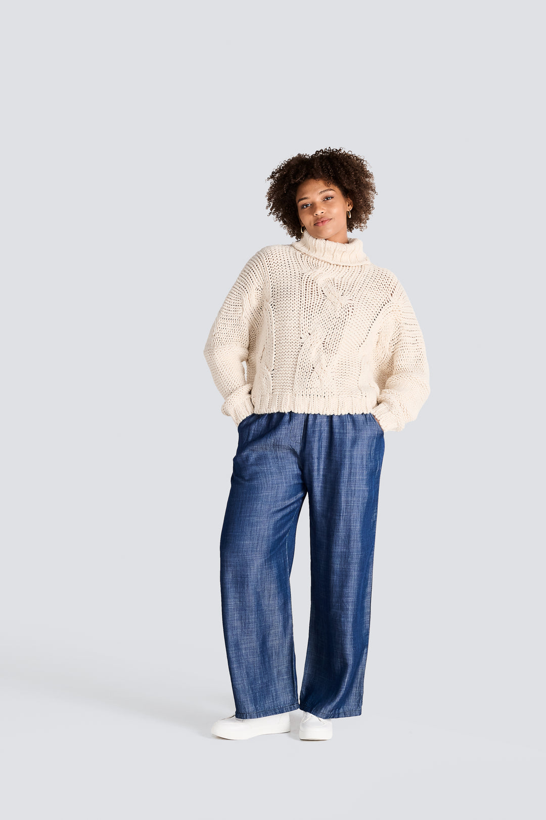 Chunky Turtleneck Cable Front Sweater
