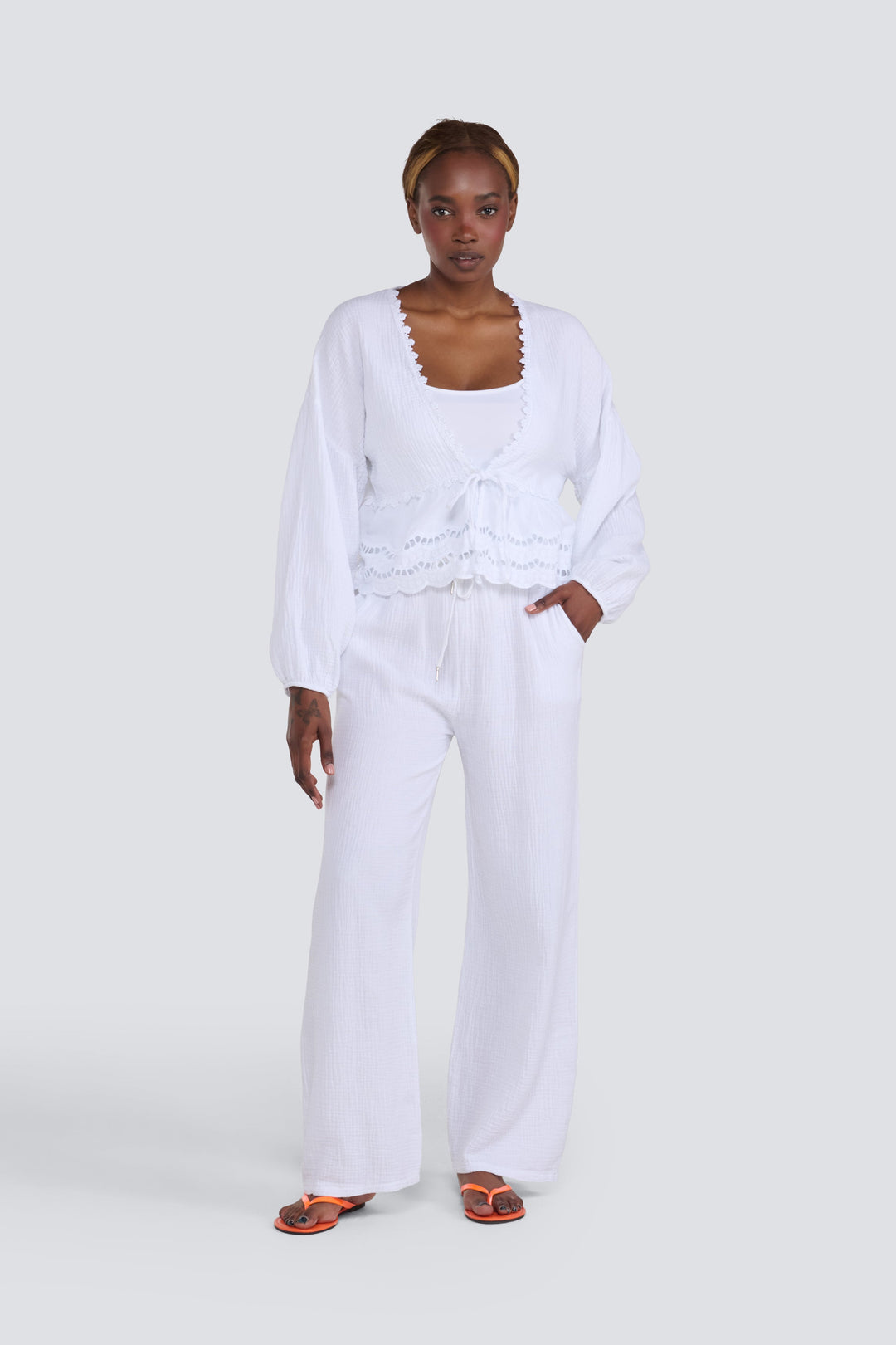 Waffle Tie Front Top