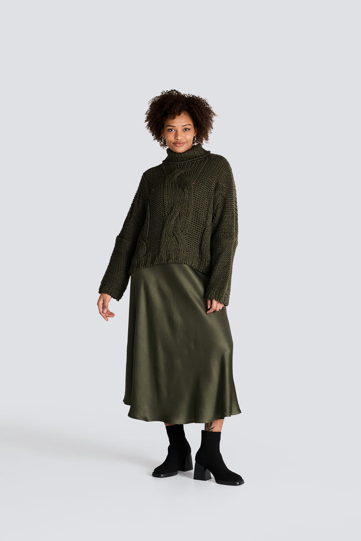 Chunky Turtleneck Cable Front Sweater