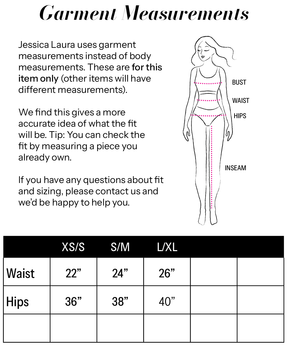 Viscose/Silk Skirt size chart