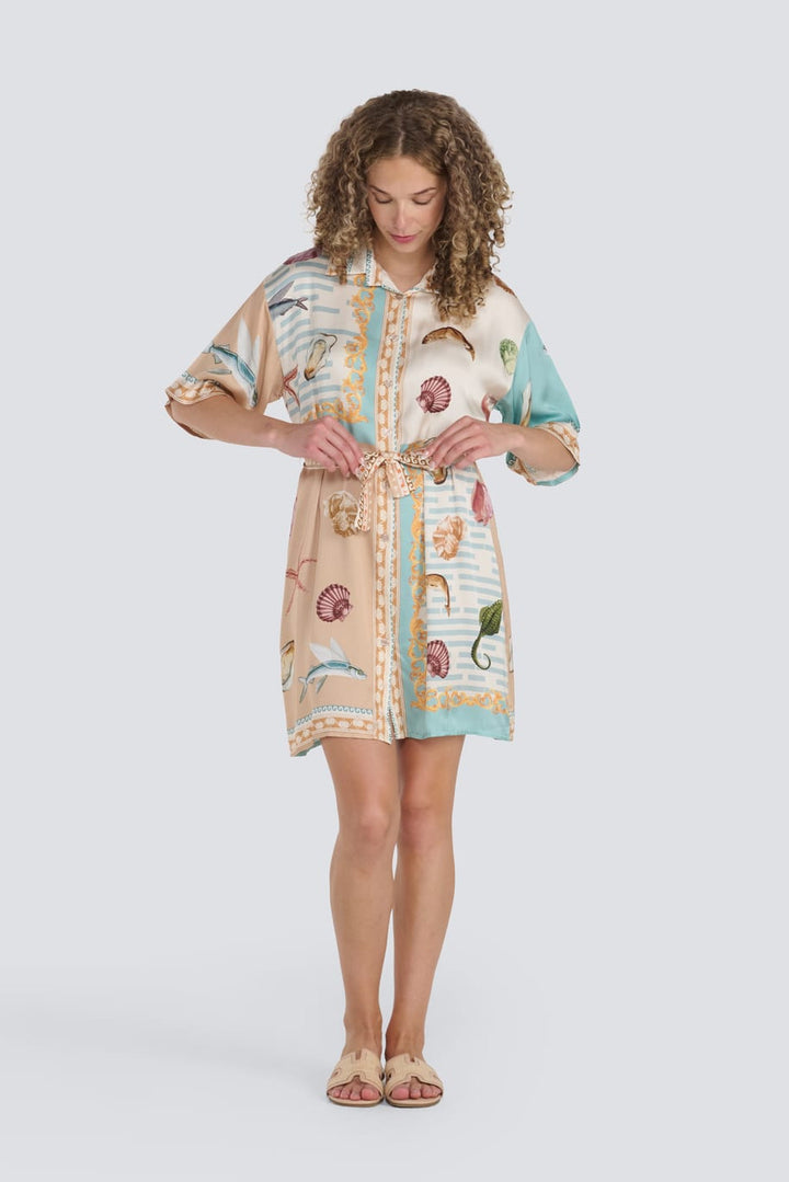 Shell Print Belted Dress