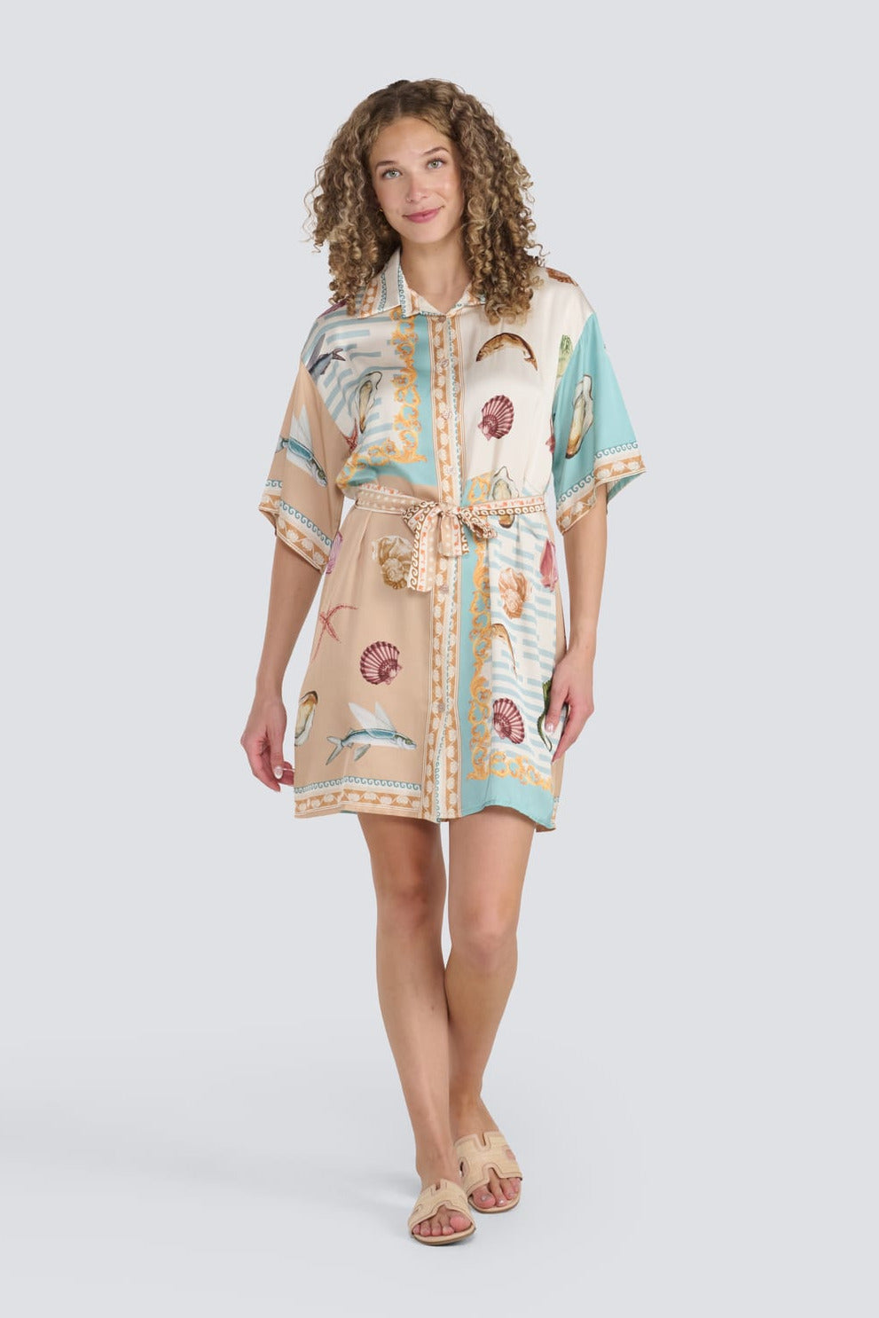 Shell Print Belted Dress