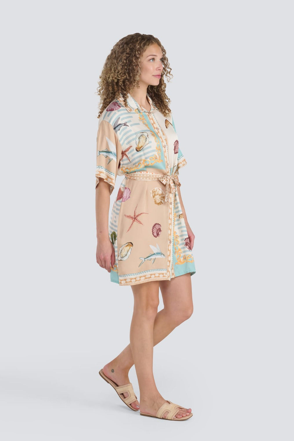Shell Print Belted Dress