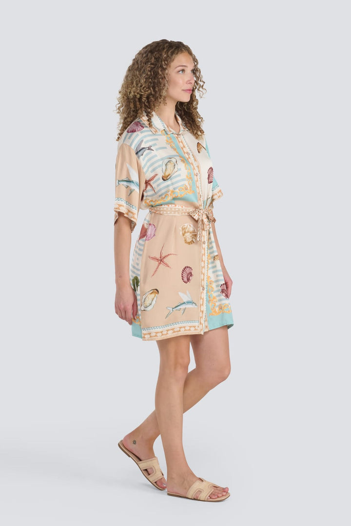 Shell Print Belted Dress