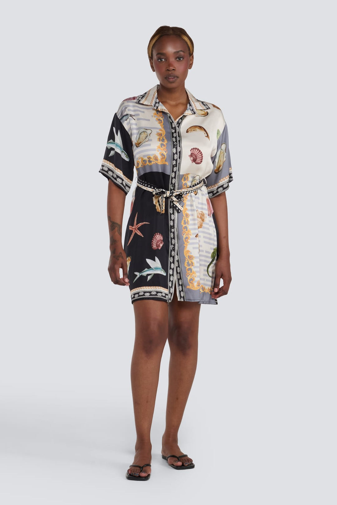 Shell Print Belted Dress