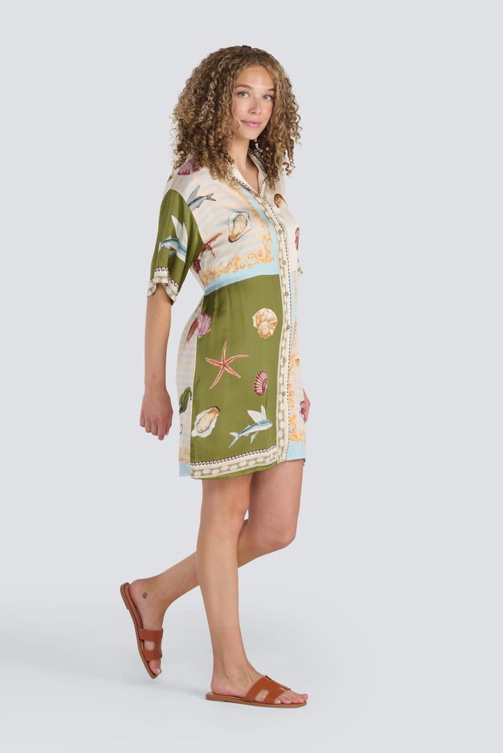 Shell Print Belted Dress