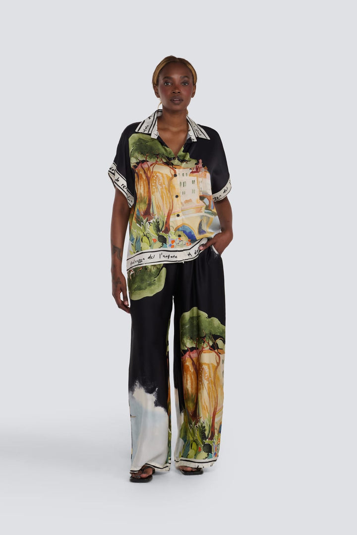 Italy Print Silk Pant