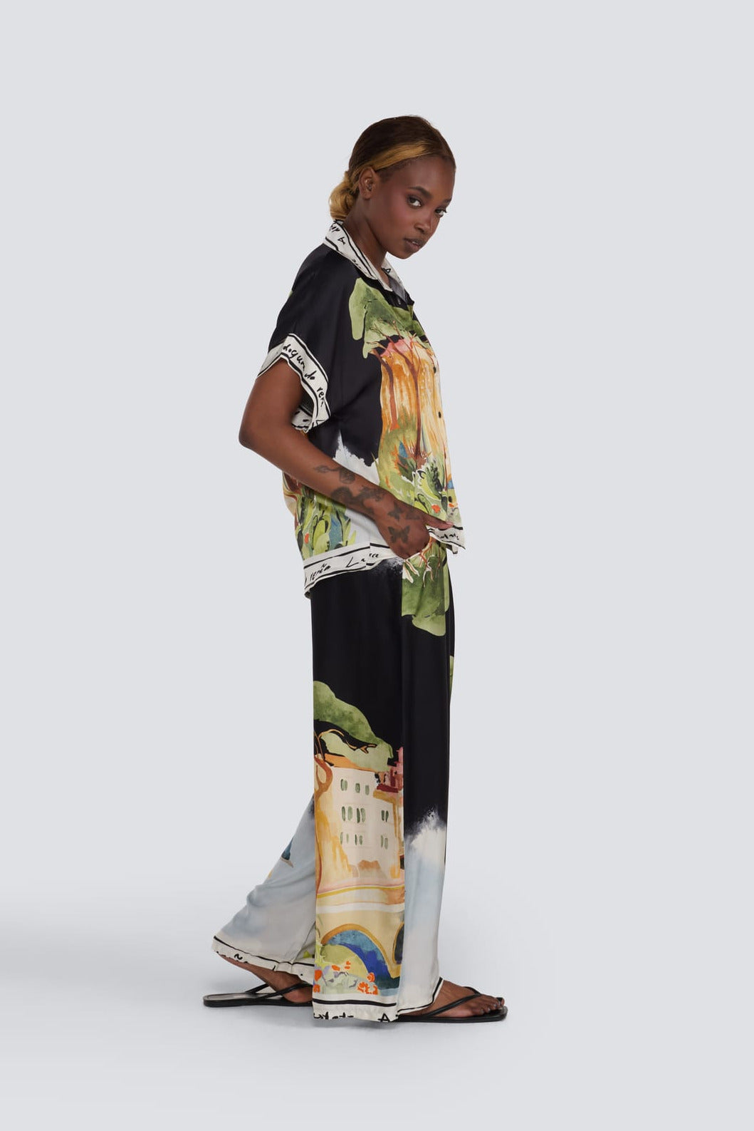 Italy Print Silk Pant