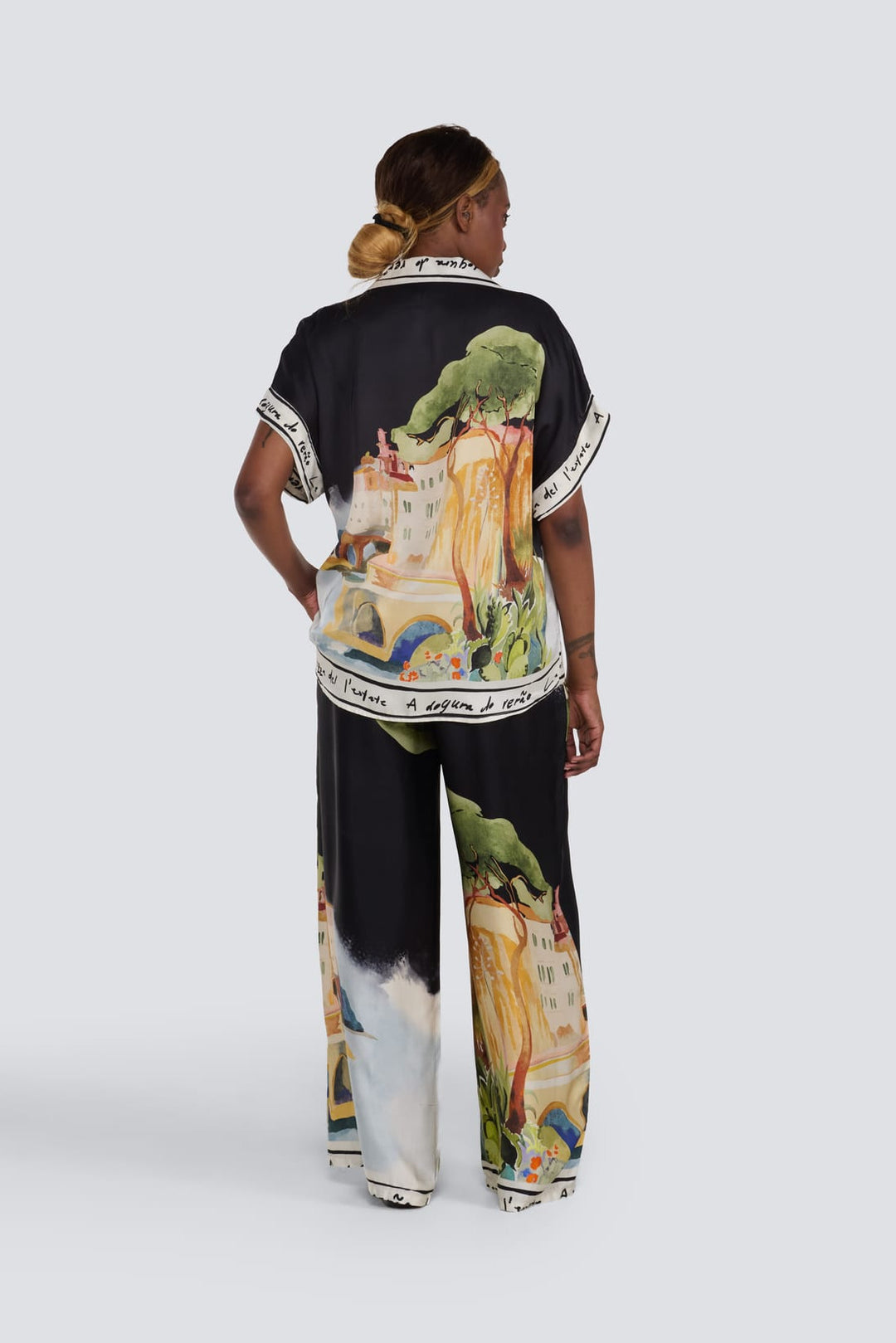 Italy Print Silk Pant