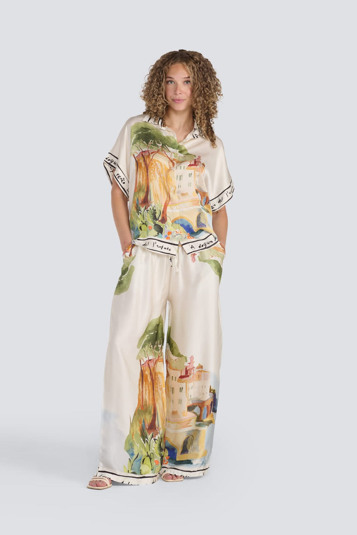 Italy Print Silk Pant
