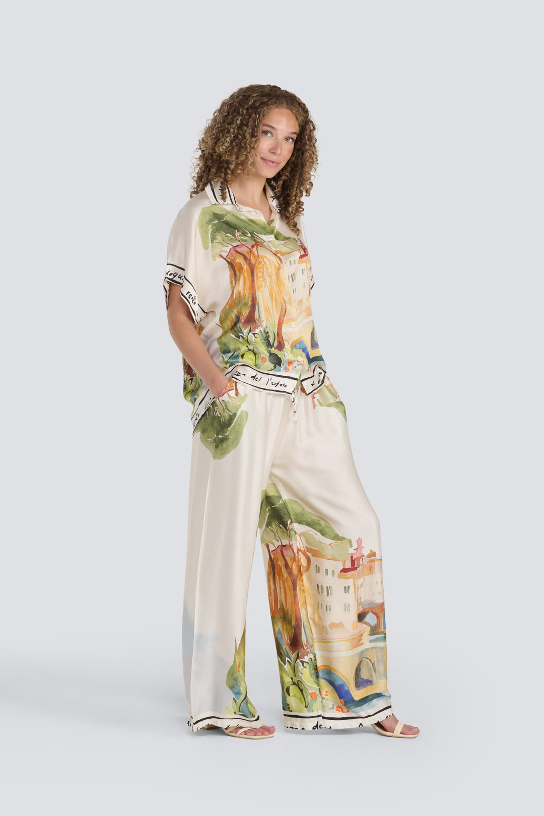 Italy Print Silk Pant