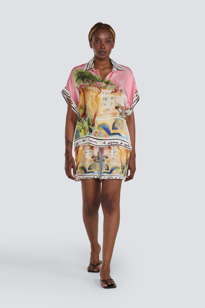 Italy Print Silk Short