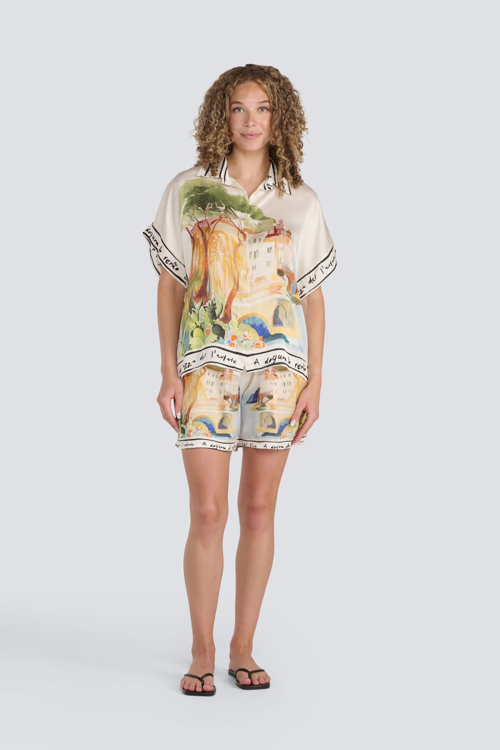 Italy Print Silk Short