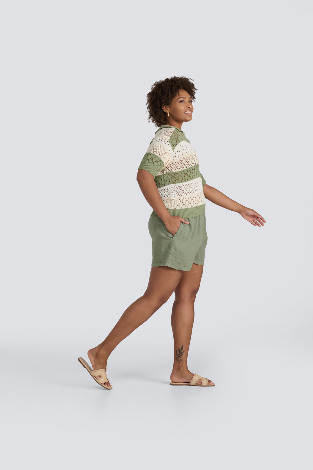 Stripe Crochet Vneck Top