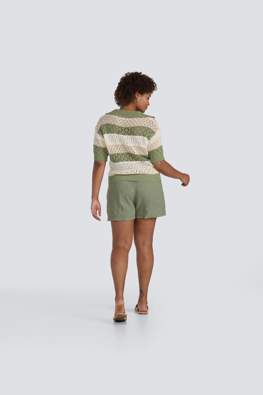 Stripe Crochet Vneck Top
