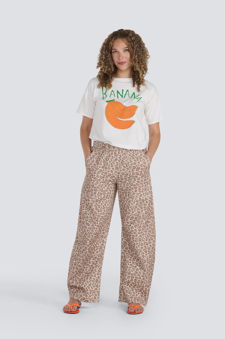Beige Leopard Barrel Jean