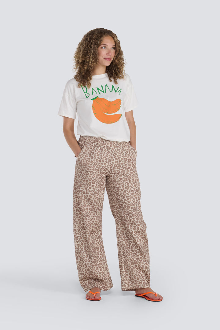 Beige Leopard Barrel Jean