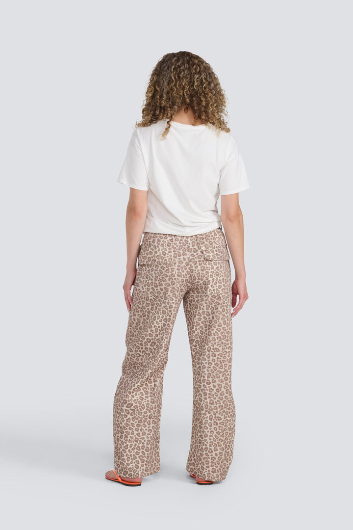 Beige Leopard Barrel Jean