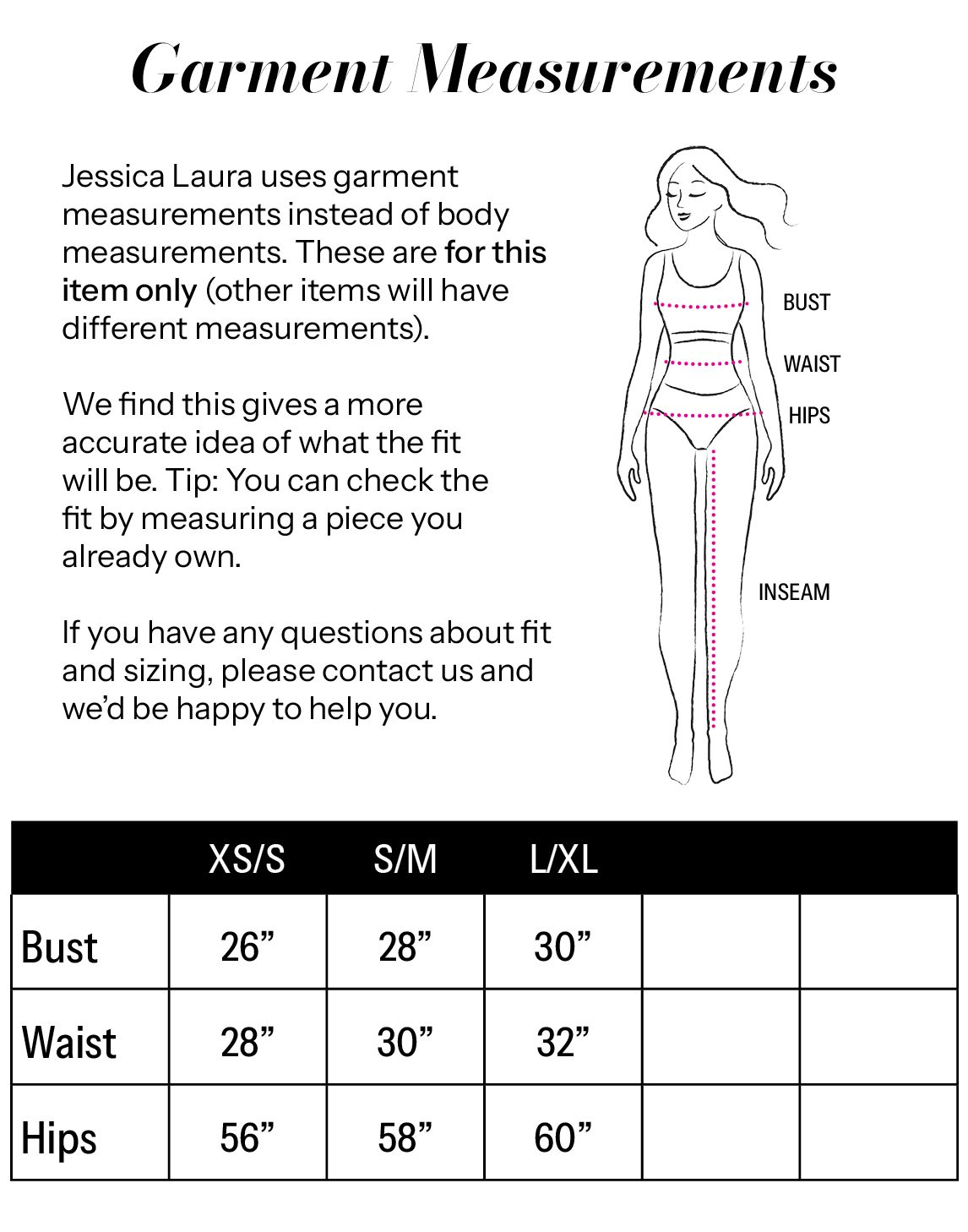 Drop Waist Tank Dress size chart