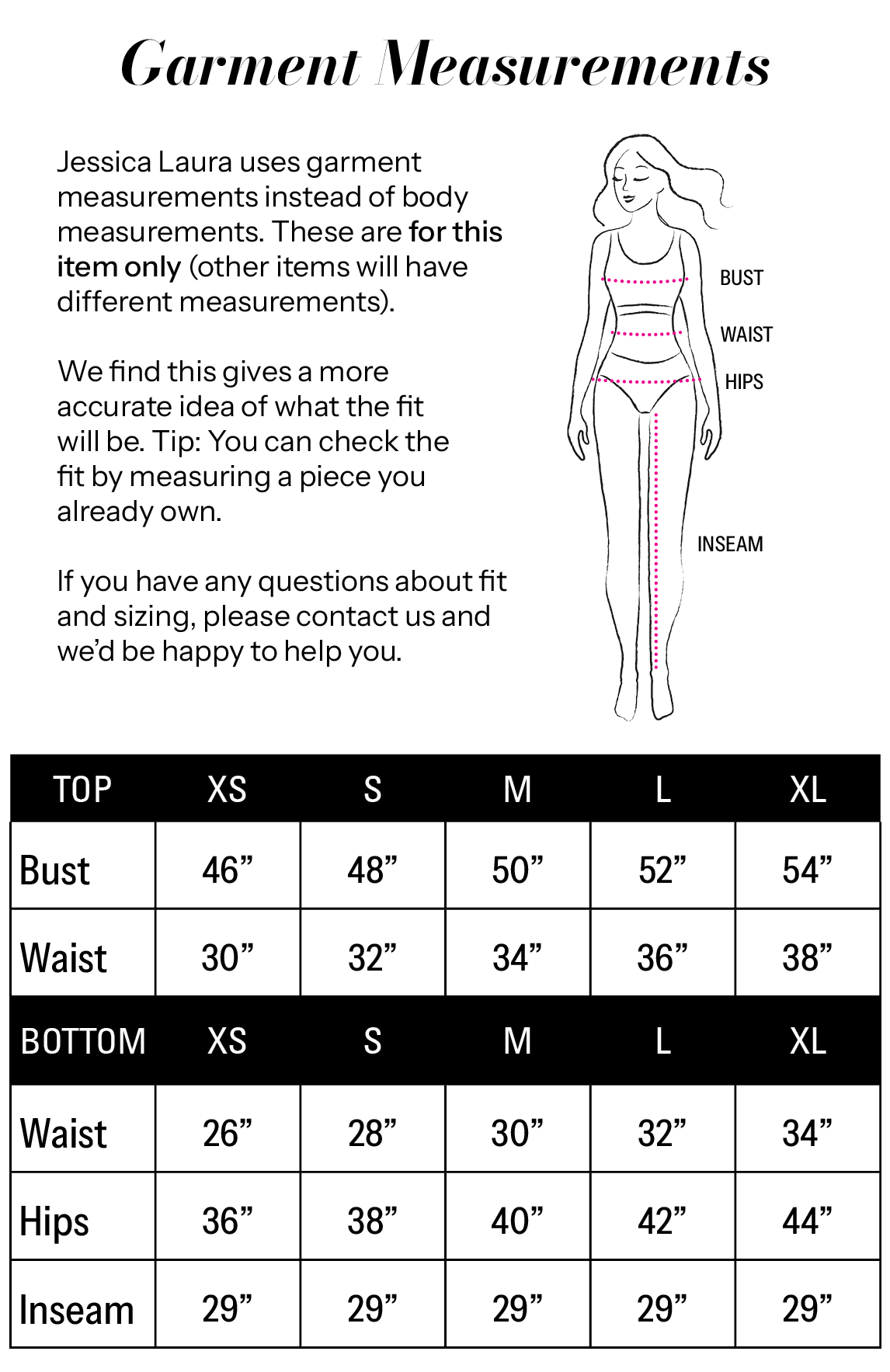 Elevated Sweatsuit Set size chart