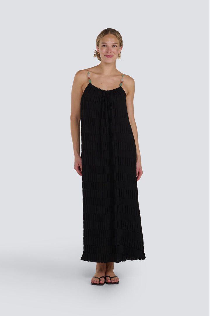 Textured Dress with Beaded Straps
