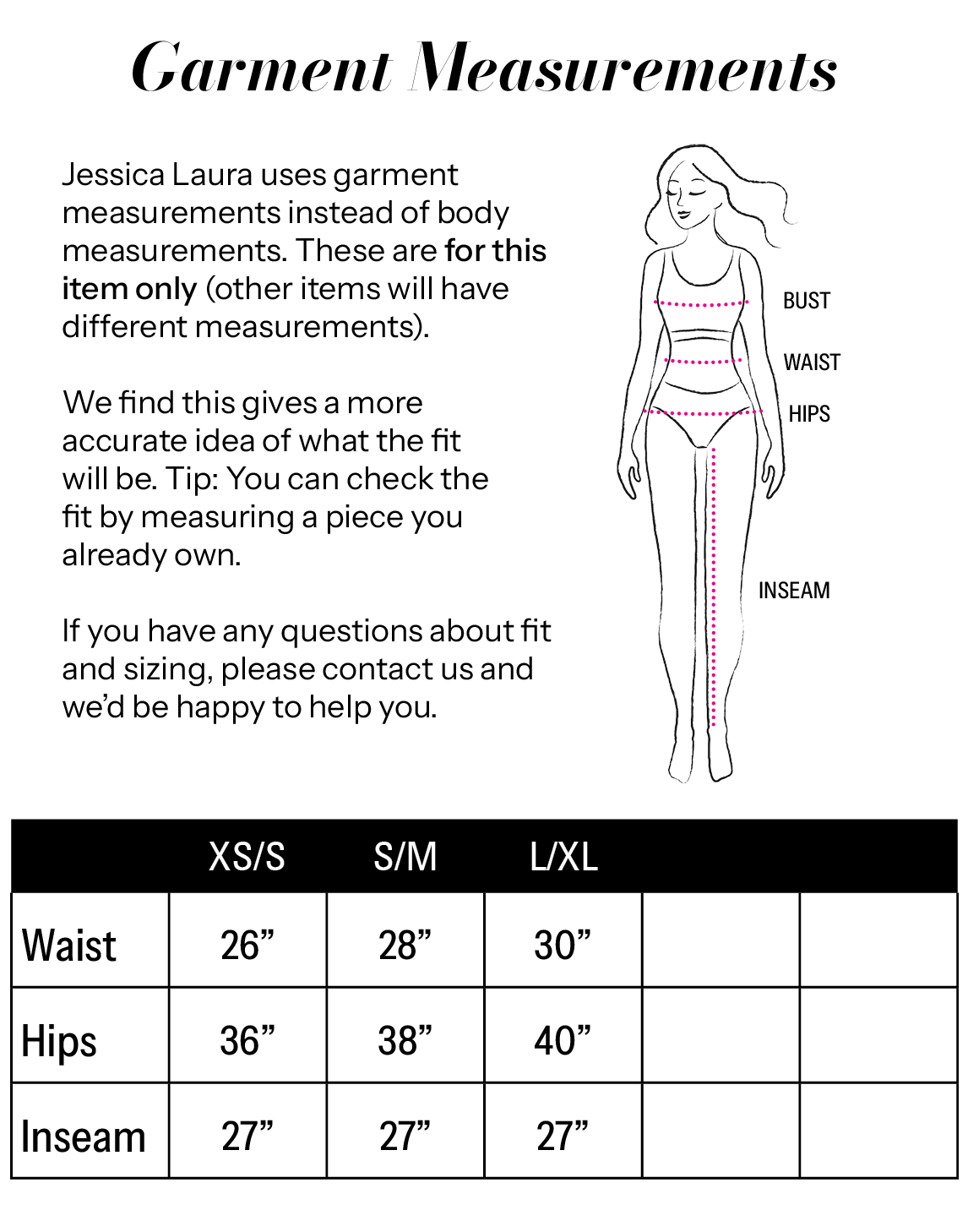 Waffle Drawstring Pant size chart