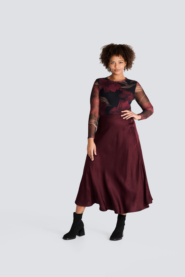 Burgundy Floral Mesh Top