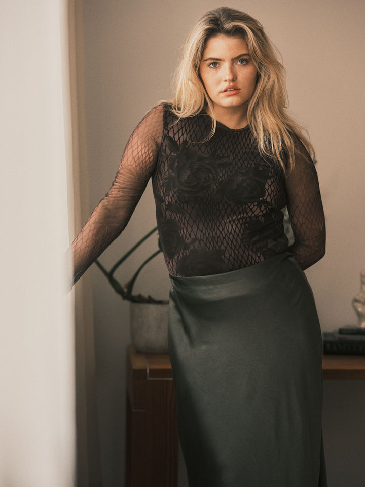 Olive Floral Mesh Top