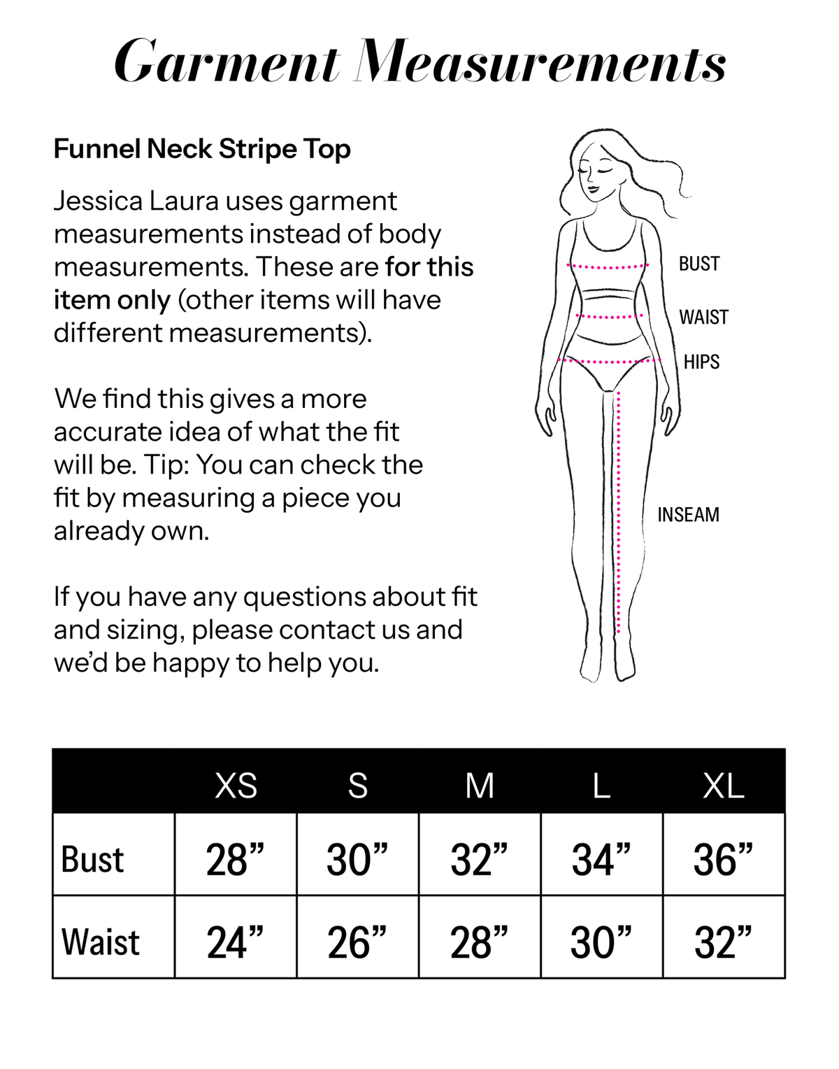 Funnel Neck Stripe Top size chart