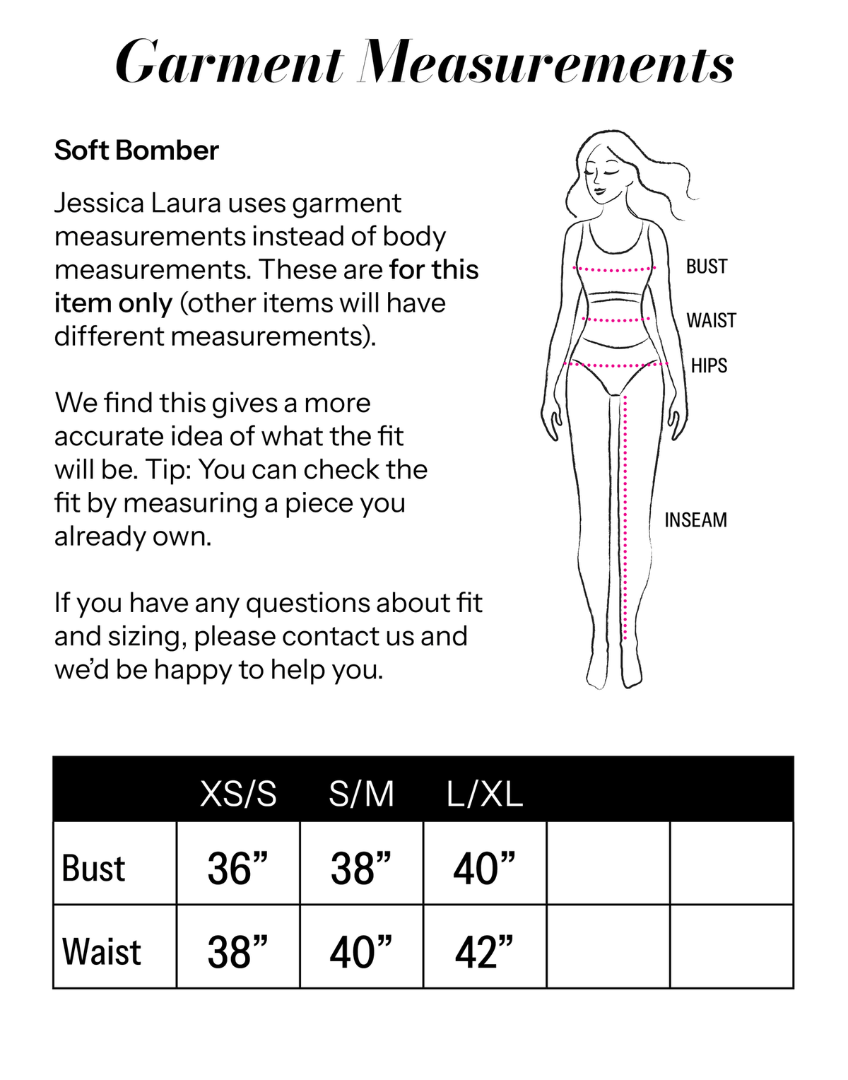 Soft Bomber size chart