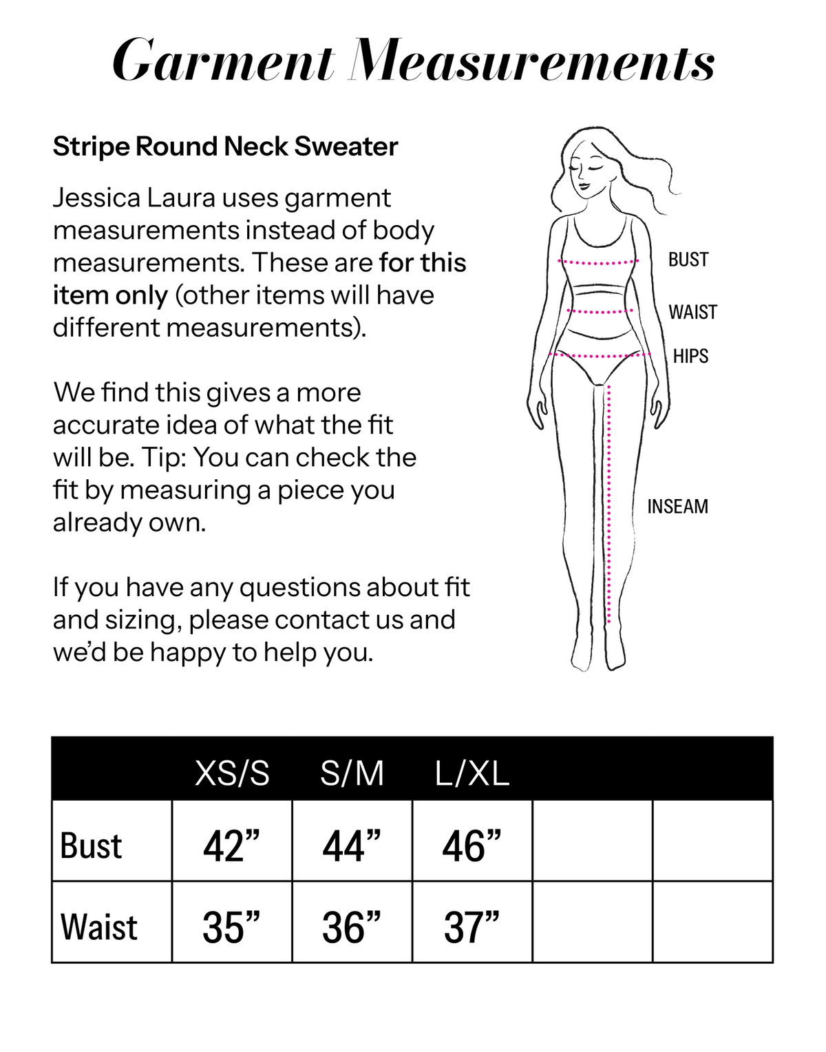 Stripe Round Neck Sweater size chart